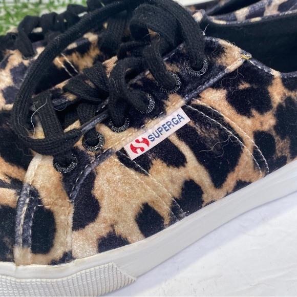 Superga Leopard Cheetah Fanvelvet Platform Sneakers Size 8.5 Black Tan - Picture 6 of 10